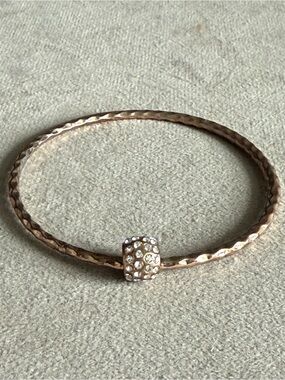 Rose Gold Crystal Accent Hammered Bangle Bracelet